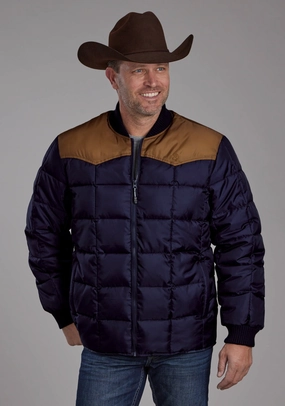 Comfy Essentials Roper Mens Insulated Western Blue/Tan 100% Polyester Insulated Jacket