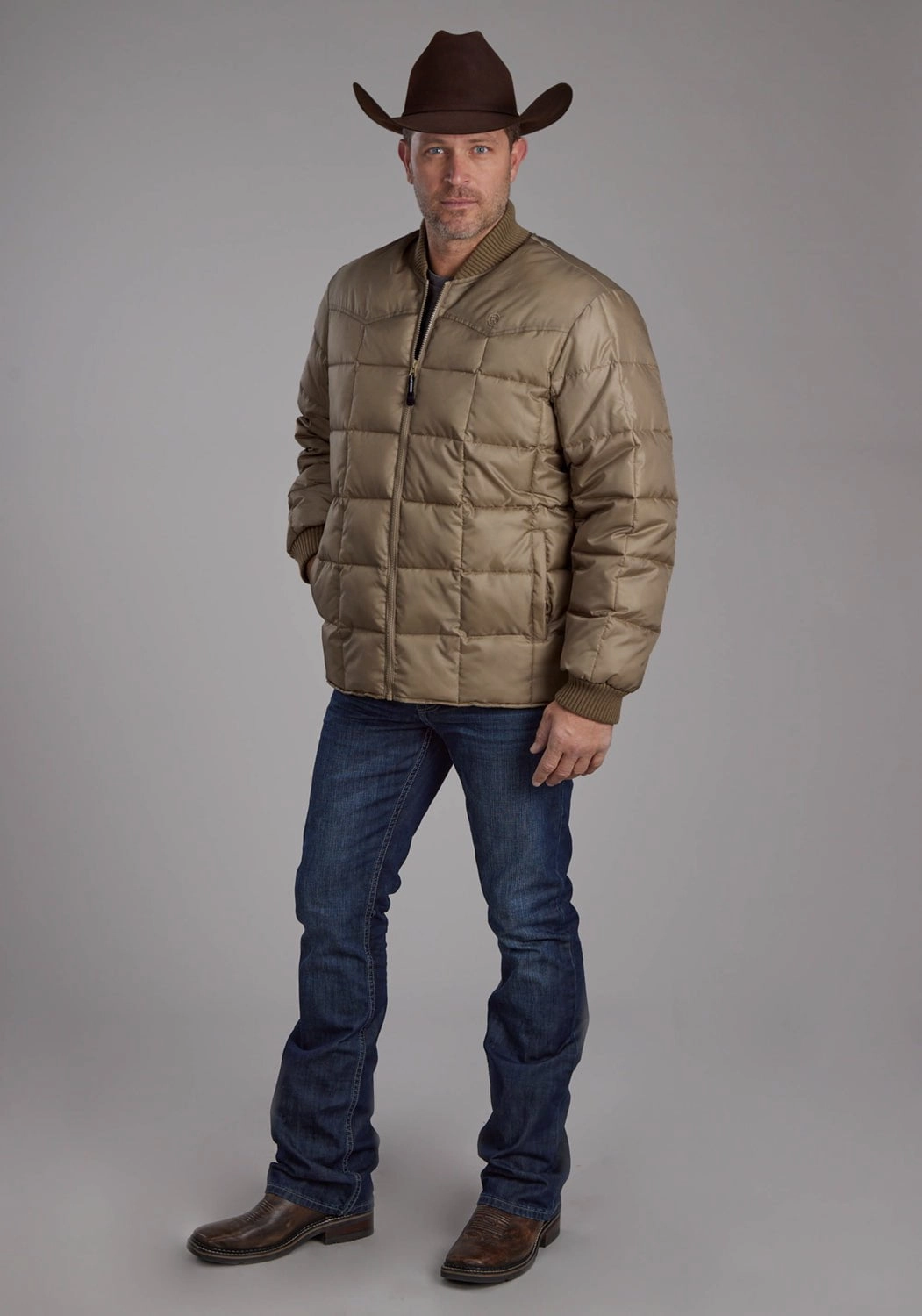 Roper Mens Insulated Western Khaki 100% Polyester Insulated Jacket Thick Insulation