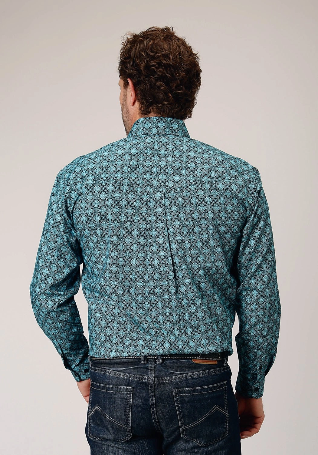 Roper Mens Lattice Medallion Blue 100% Cotton L/S Shirt Exclusive Collection Animal Print