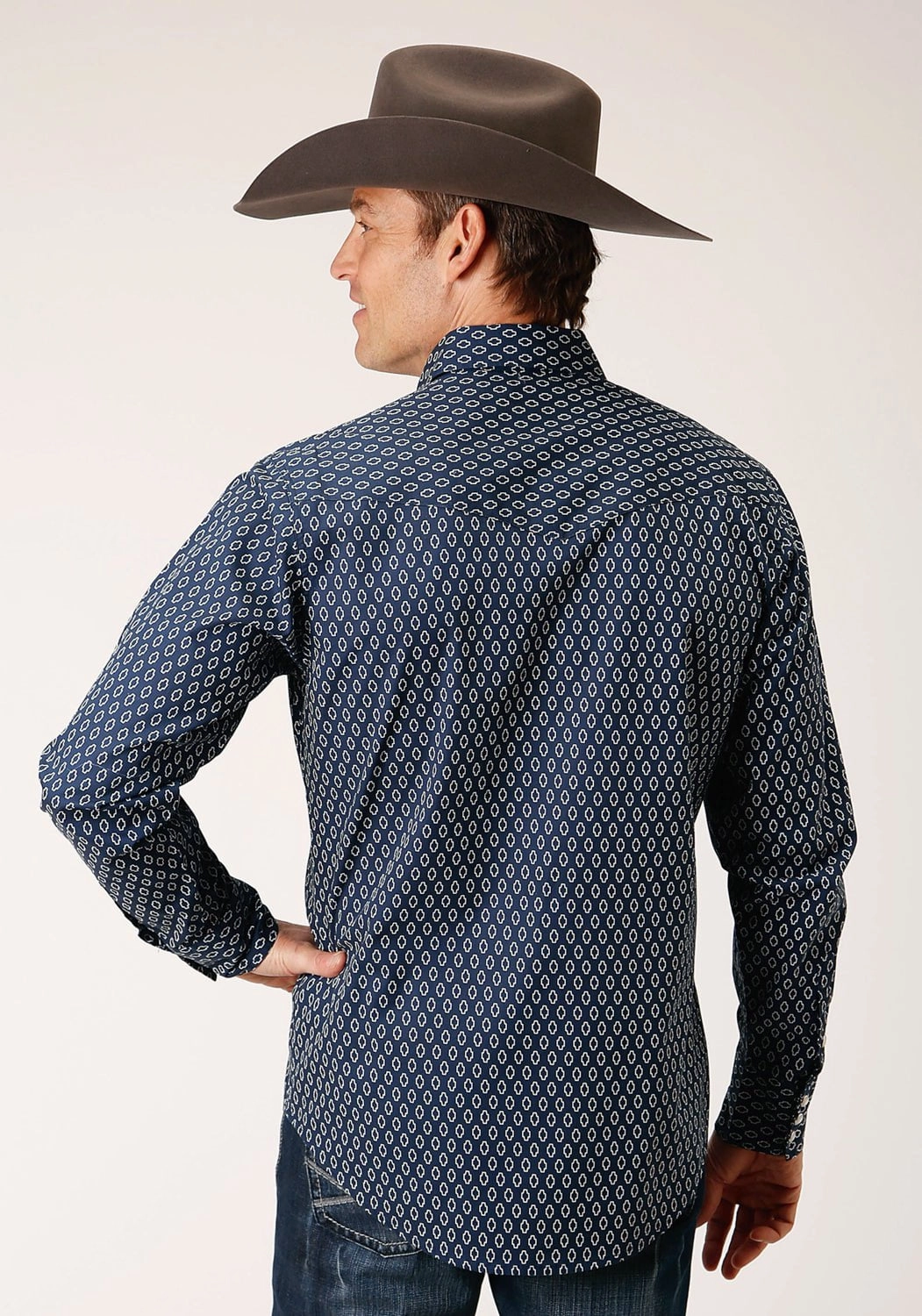 Sophisticated Style Roper Mens Midnight Geo Blue 100% Cotton L/S Shirt