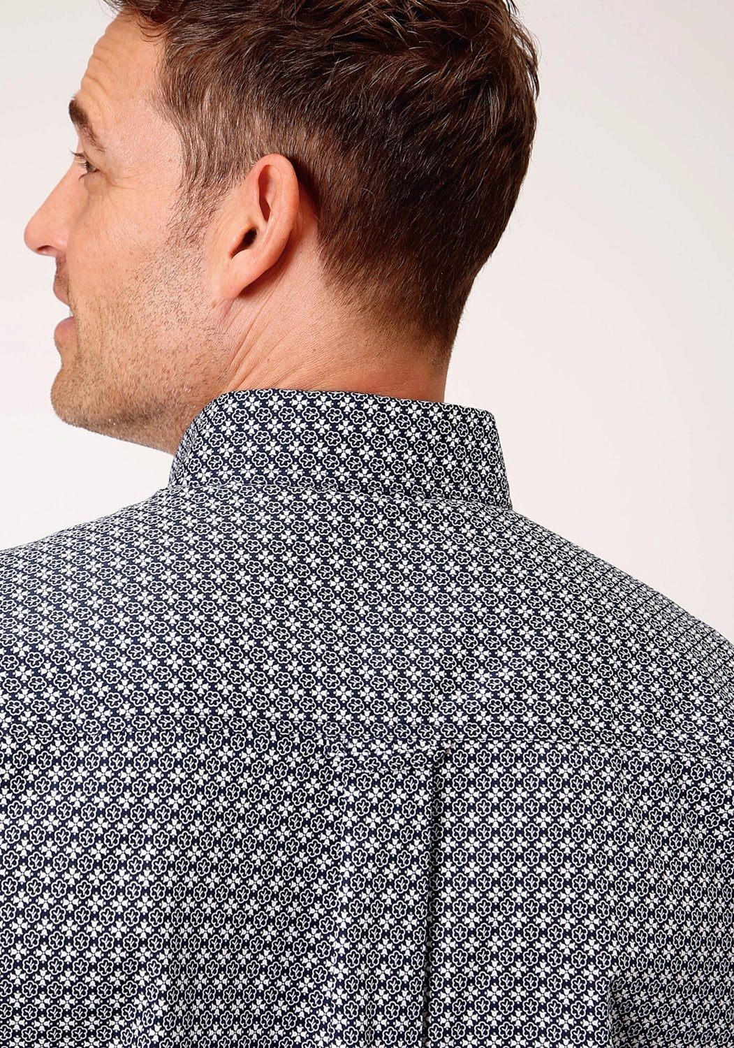 Roper Mens Navy 100% Cotton Bell Foulard BD S/S Shirt Casual Friday