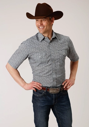 Roper Mens Navy/Cream Cotton Blend Floral S/S Shirt Non Irritating Tags