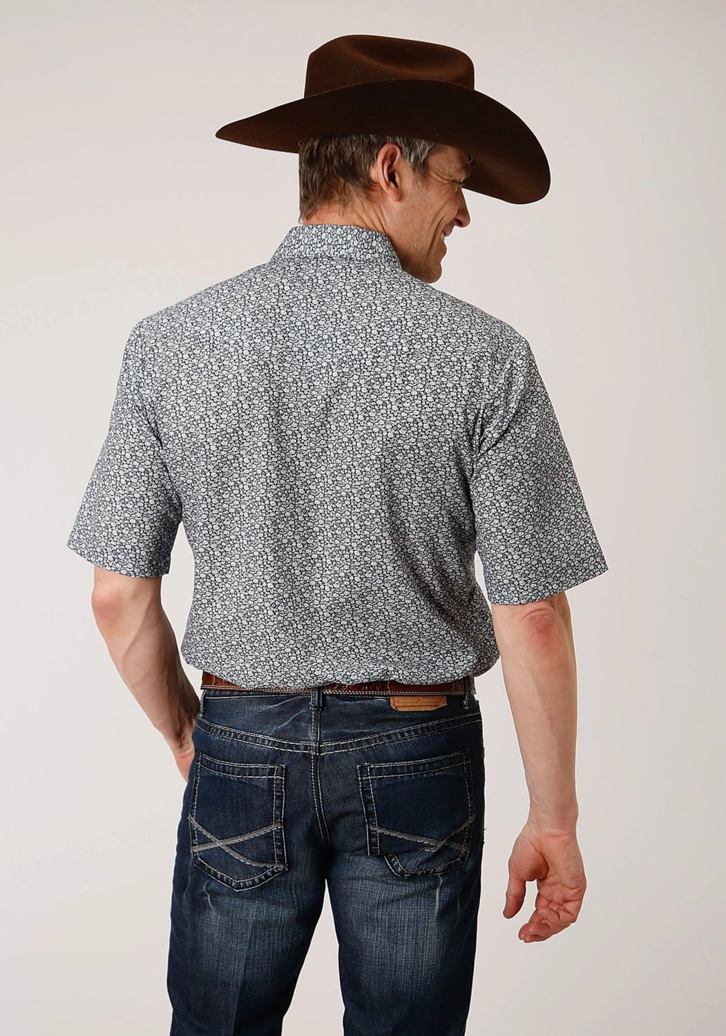 hypoallergenic material Roper Mens Navy/Cream Cotton Blend Floral S/S Shirt