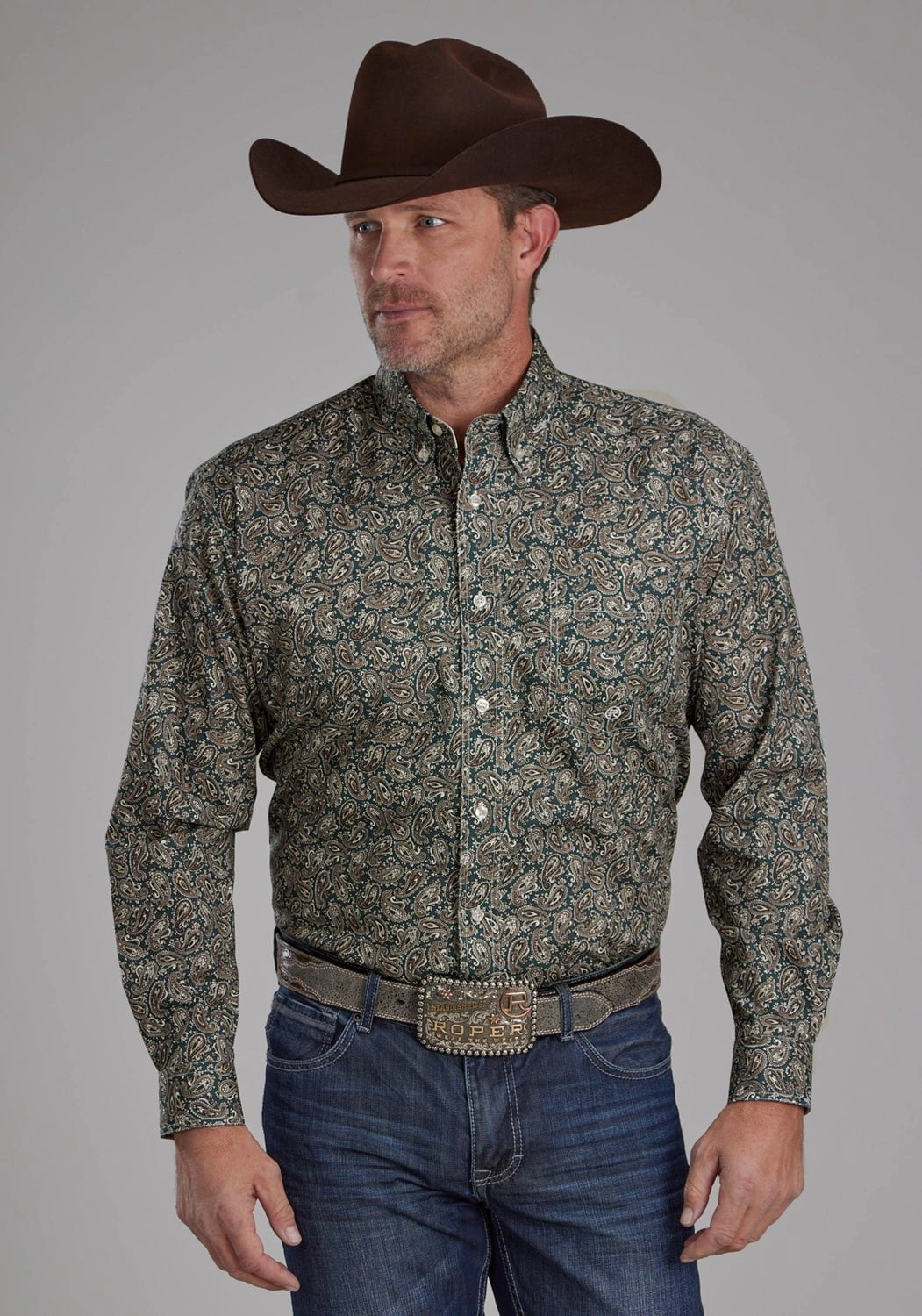 Networking Session Roper Mens Oak Paisley Brown 100% Cotton 1 Pkt L/S Shirt