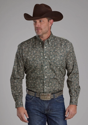 Networking Session Roper Mens Oak Paisley Brown 100% Cotton 1 Pkt L/S Shirt