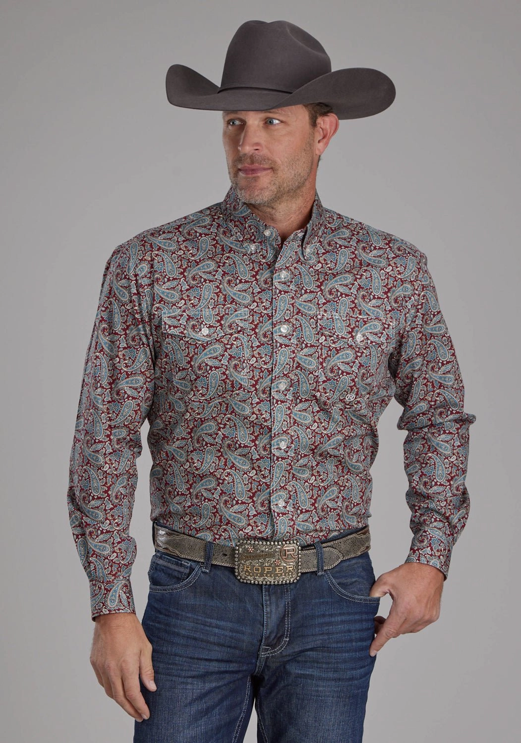 Moisture Wicking Layer Roper Mens Orchard Paisley Multi-Color 100% Cotton Btn L/S Shirt