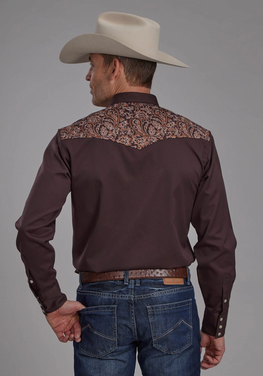 Roper Mens Paisley Western Brown Poly/Rayon L/S Shirt Trendsetting