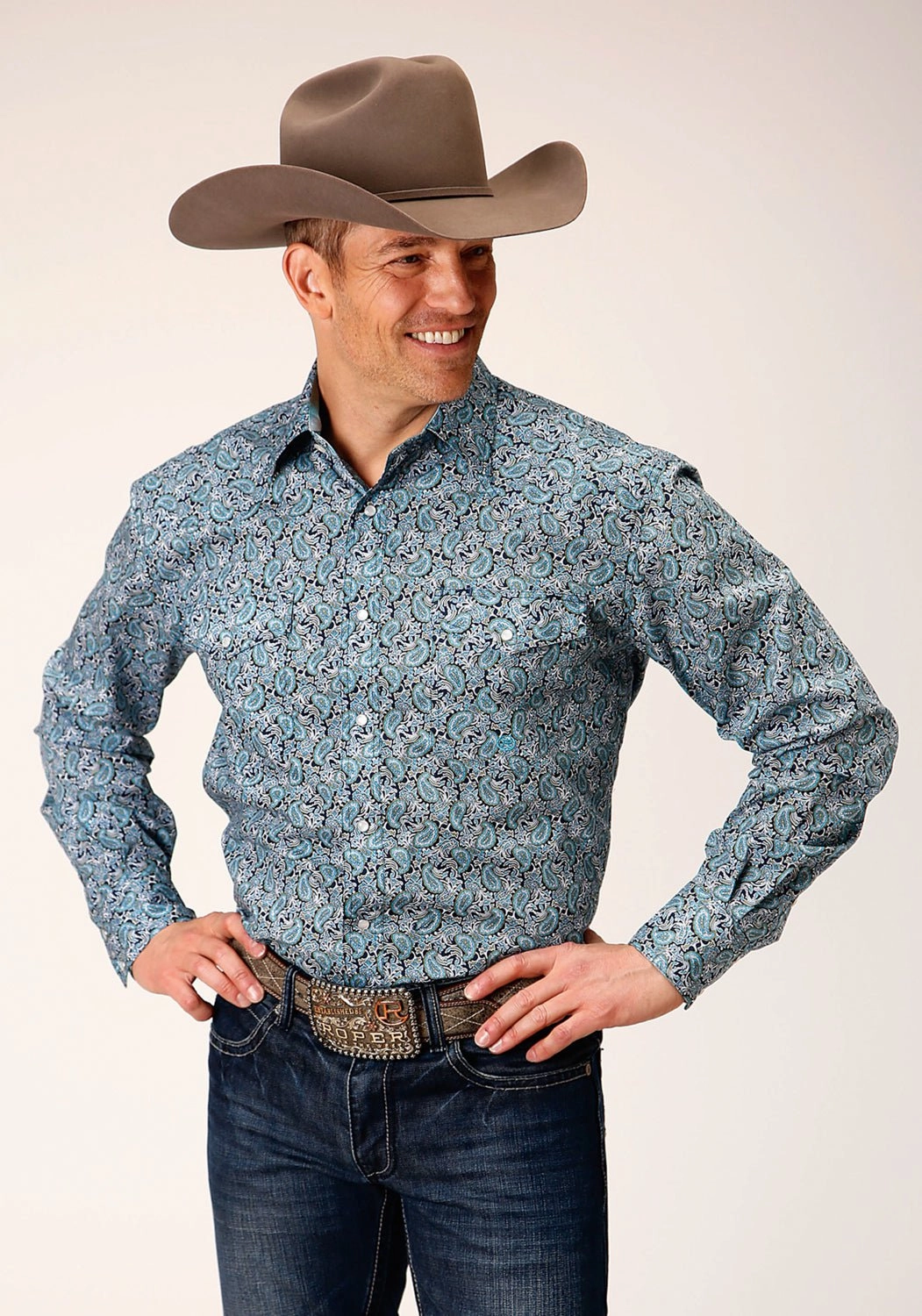 Practical Choice Roper Mens Peacock Paisley Blue 100% Cotton L/S Shirt