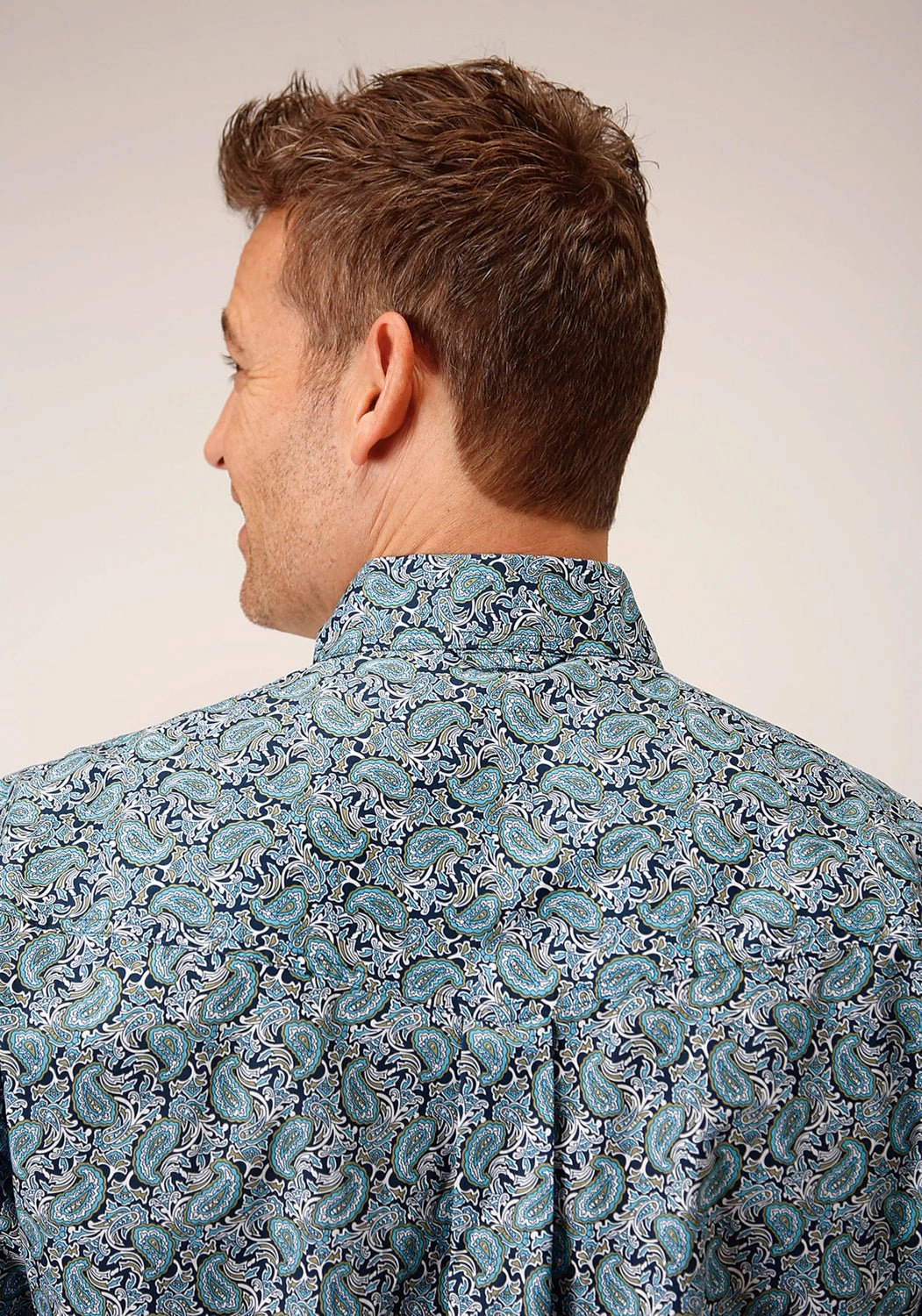 Soft Touch Roper Mens Peacock Paisley Blue 100% Cotton L/S Shirt