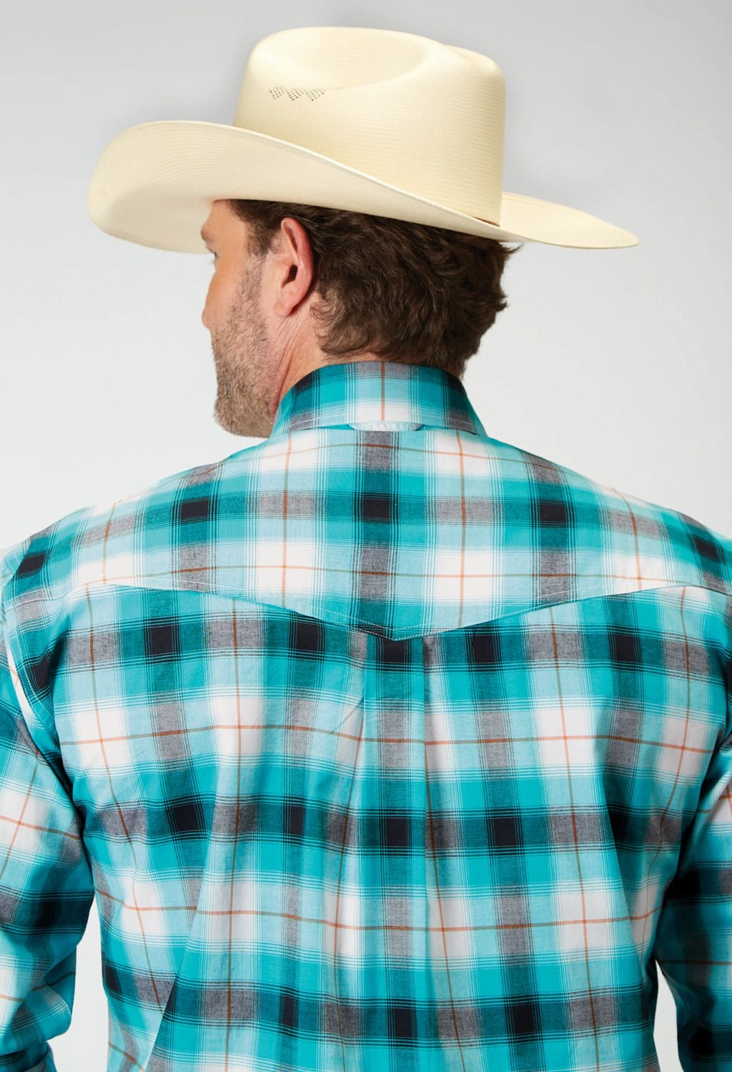 Limited Edition Customizable Option Roper Mens Poplin Plaid Turquoise Cotton Blend L/S Shirt