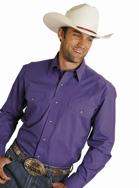 Roper Mens Purple 100% Cotton L/S Snap 1 Pt Back Yoke Poplin Western Shirt Smooth Finish