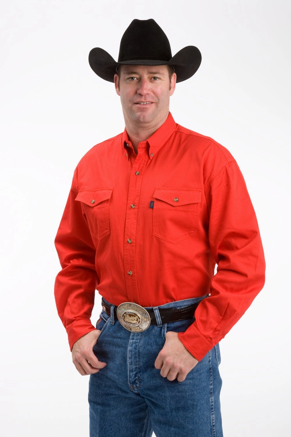 Sleek Silhouette Bold Hue Roper Mens Red 100% Cotton Button Front BD L/S Tall Shirt