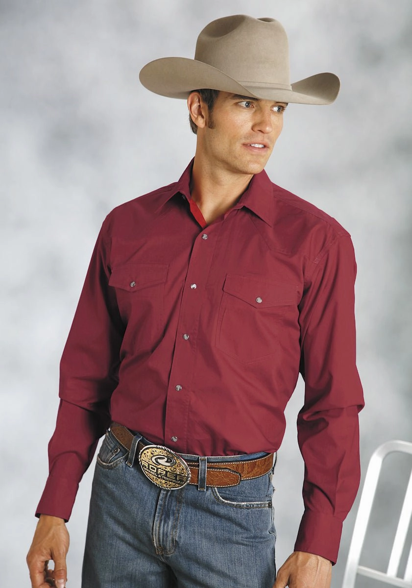 Short Sleeve Easy Styling Roper Mens Red 100% Cotton L/S Snap 1 Pt Back Yoke Poplin Western Shirt