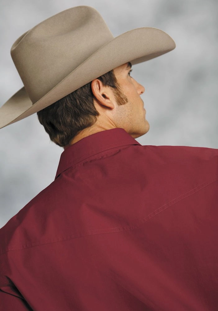 Roper Mens Red 100% Cotton L/S Snap 1 Pt Back Yoke Poplin Western Shirt Dressy look