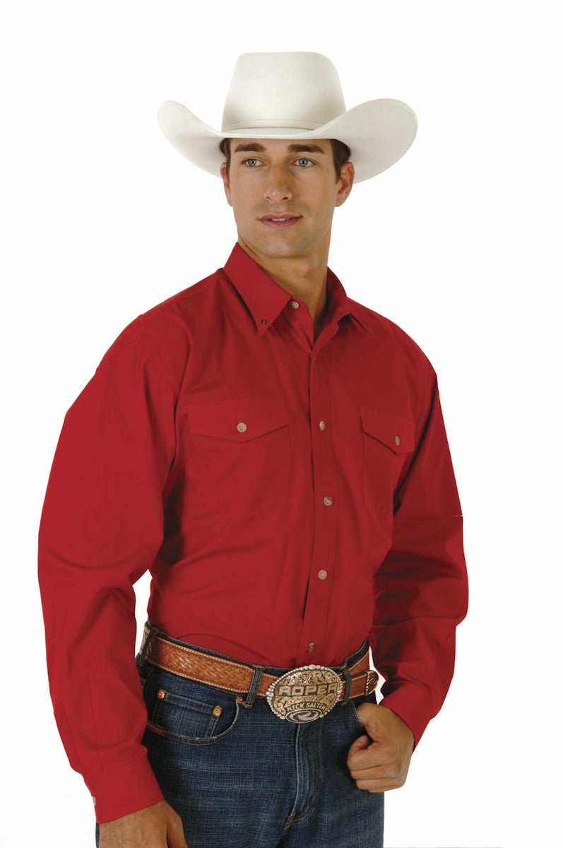 Zip Front Roper Mens Red 100% Cotton L/S Tall Solid Poplin Long Tail Western Shirt