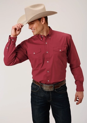 Modern Style Trendy Look Roper Mens Red Cotton Blend Stretch Poplin BD L/S Btn Shirt