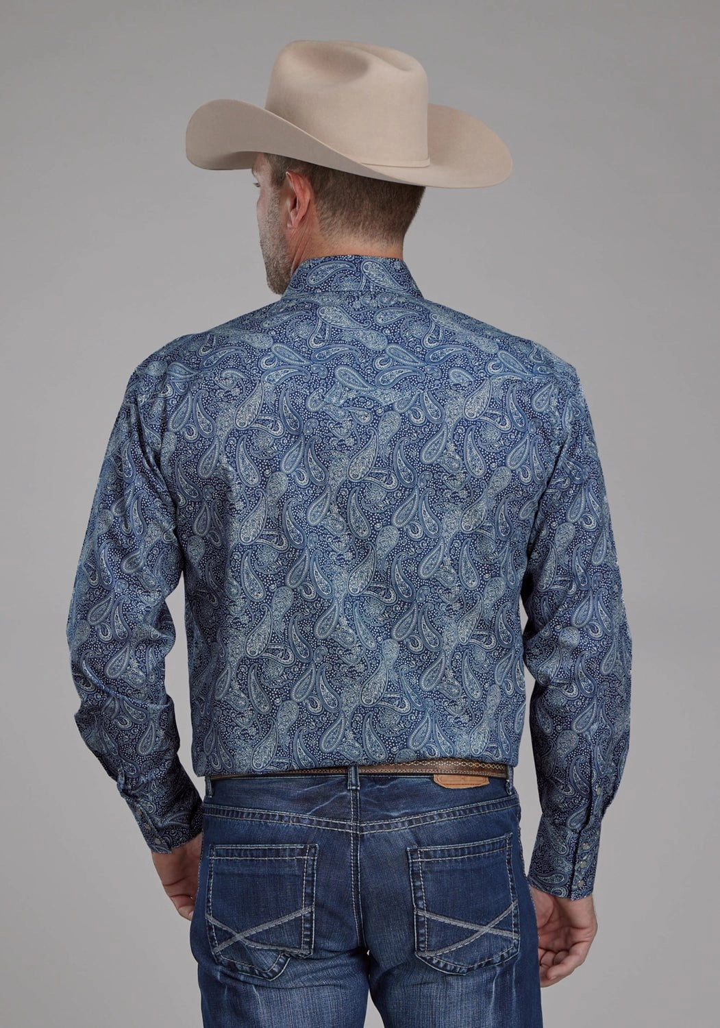 Roper Mens River Paisley Blue 100% Cotton L/S Shirt Anti Static Fabric