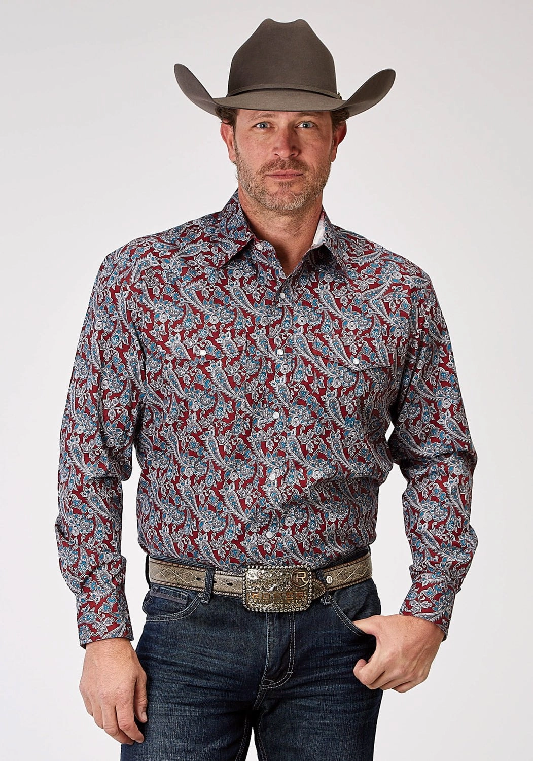 Roper Mens River Paisley Red 100% Cotton L/S Shirt Compact Packing