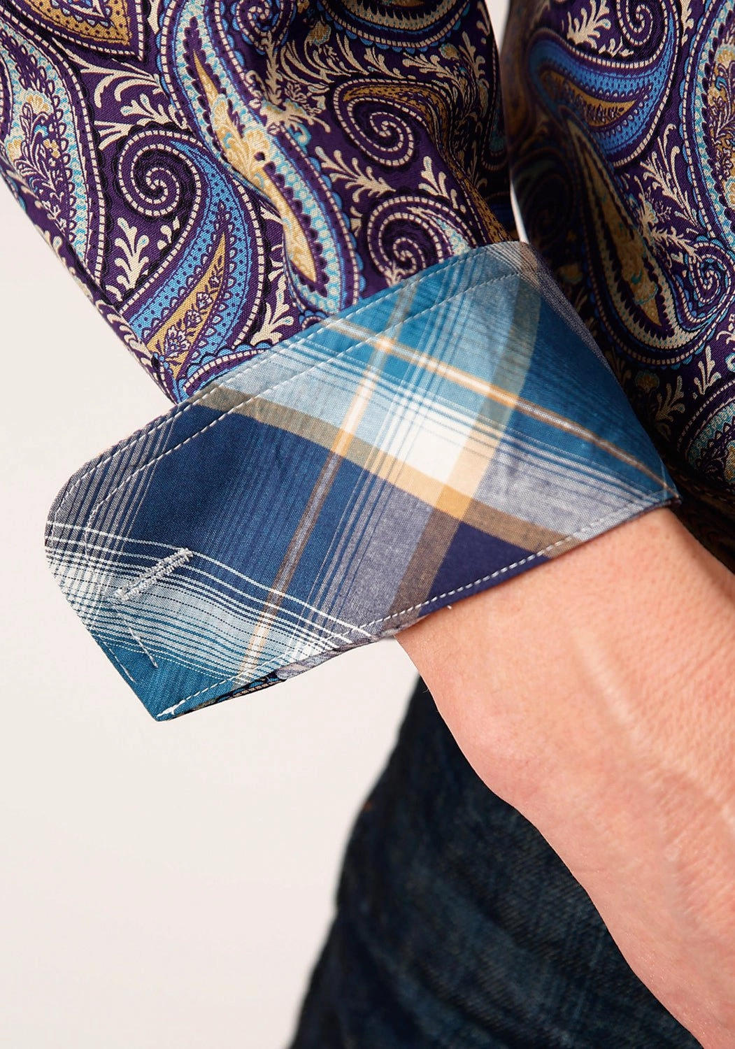 Pullover Design Roper Mens Royal Paisley Multi-Color 100% Cotton L/S Shirt