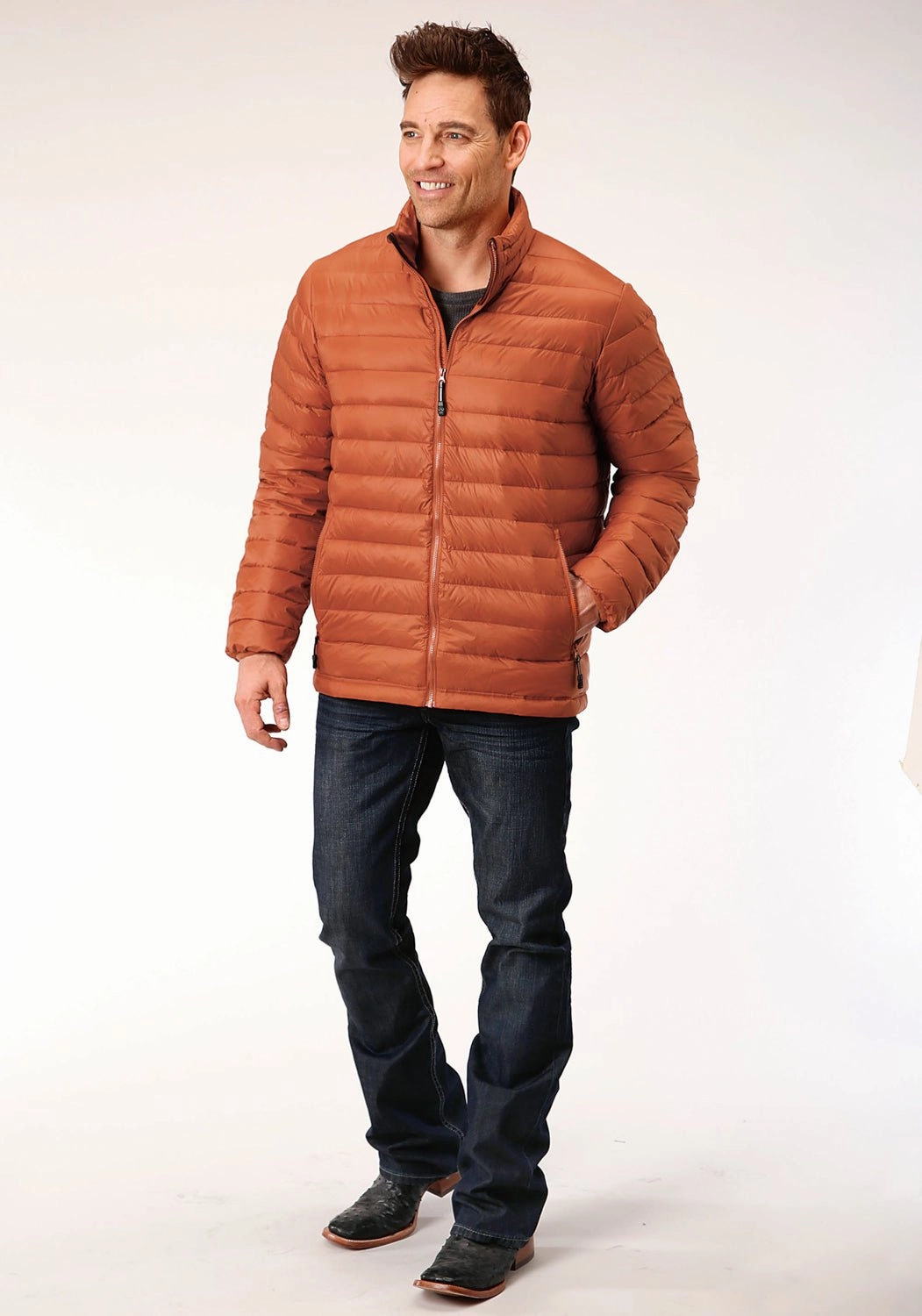 Noise Free Movement Roper Mens Rust Nylon Down Coated Jacket