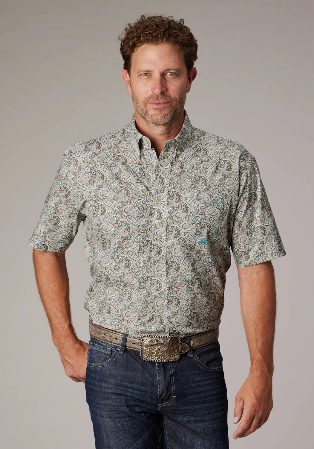 Roper Mens Sand Dune Paisley Brown 100% Cotton 1 Pkt S/S Shirt Versatile Outfit Midweight Textile