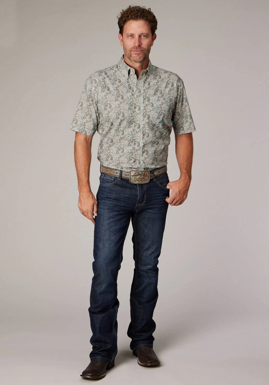 Roper Mens Sand Dune Paisley Brown 100% Cotton 1 Pkt S/S Shirt Stretchable Fabric Thermal Regulation Fabric