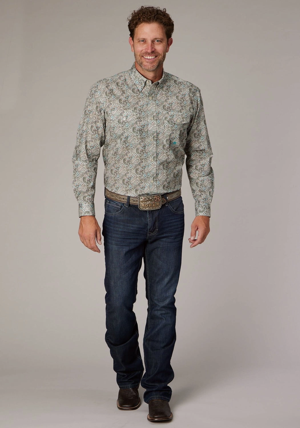 Roper Mens Sand Dune Paisley Brown 100% Cotton Button L/S Shirt Everyday Outfit