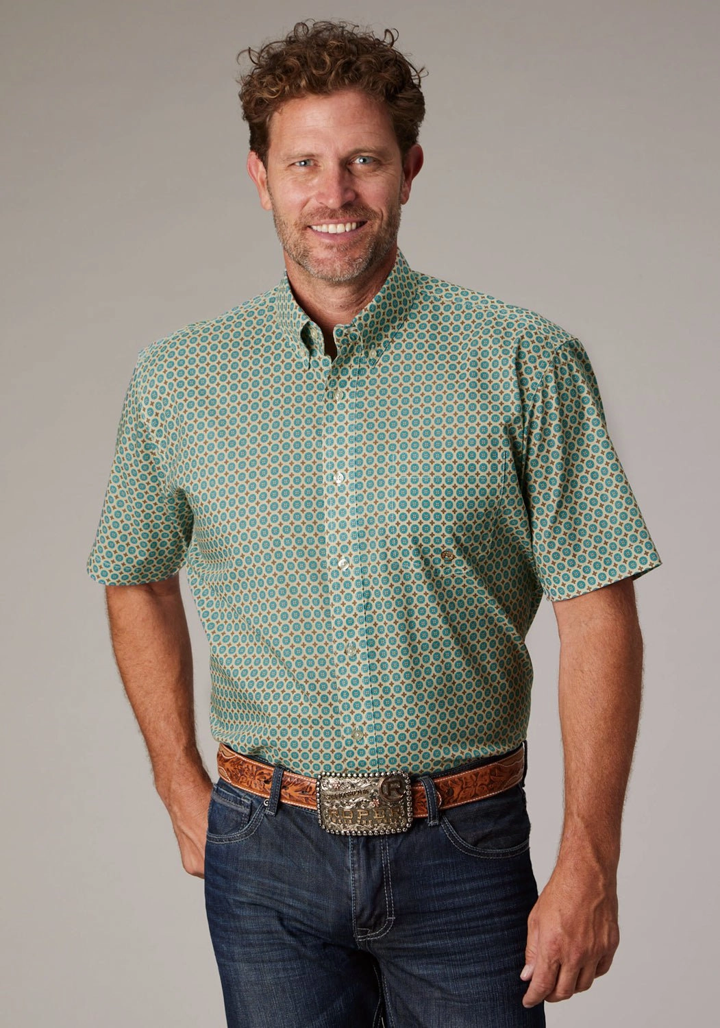 Odorless Binding Tape Designer Look Roper Mens Sedona Foulard Turquoise 100% Cotton 1 Pkt S/S Shirt
