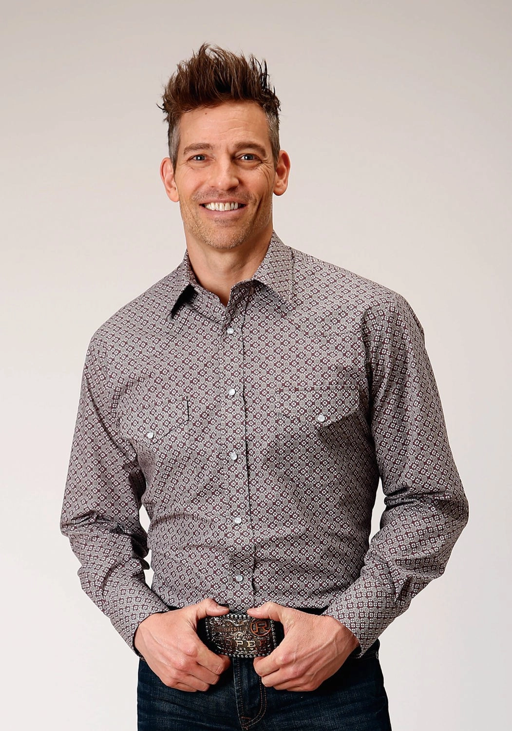 Roper Mens Taupe Retro Wine Cotton Blend L/S Shirt Interview Ready Urban Style