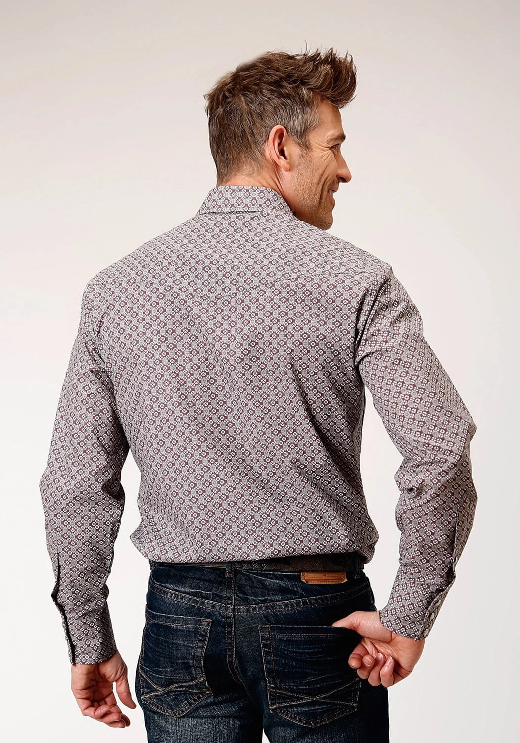 Roper Mens Taupe Retro Wine Cotton Blend L/S Shirt No Chafe Edging