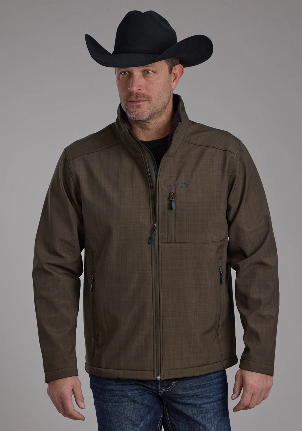 Expandable Side Gussets Vegan Safe Roper Mens Technical Zip Chocolate Polyester Softshell Jacket