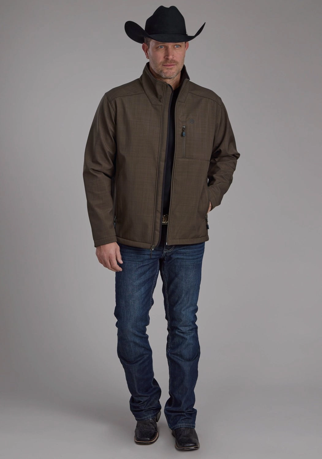 Roper Mens Technical Zip Chocolate Polyester Softshell Jacket Soft Cover