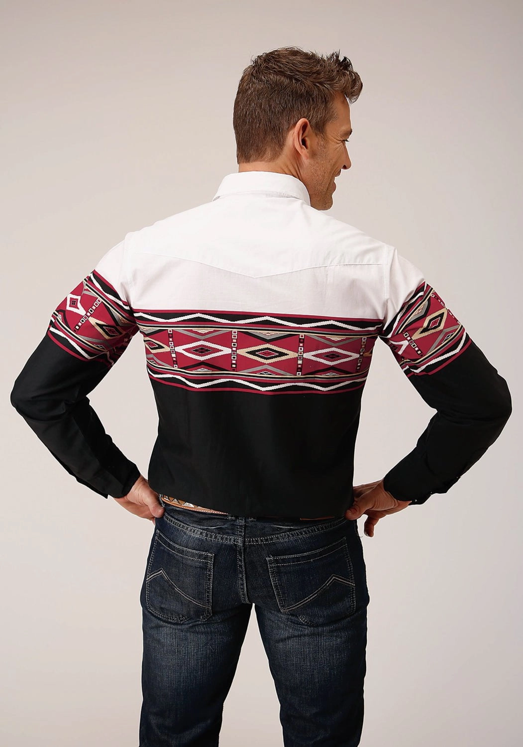 Casual Elegance High-Quality Material Roper Mens Tribal Border Vintage Black 100% Cotton L/S Shirt
