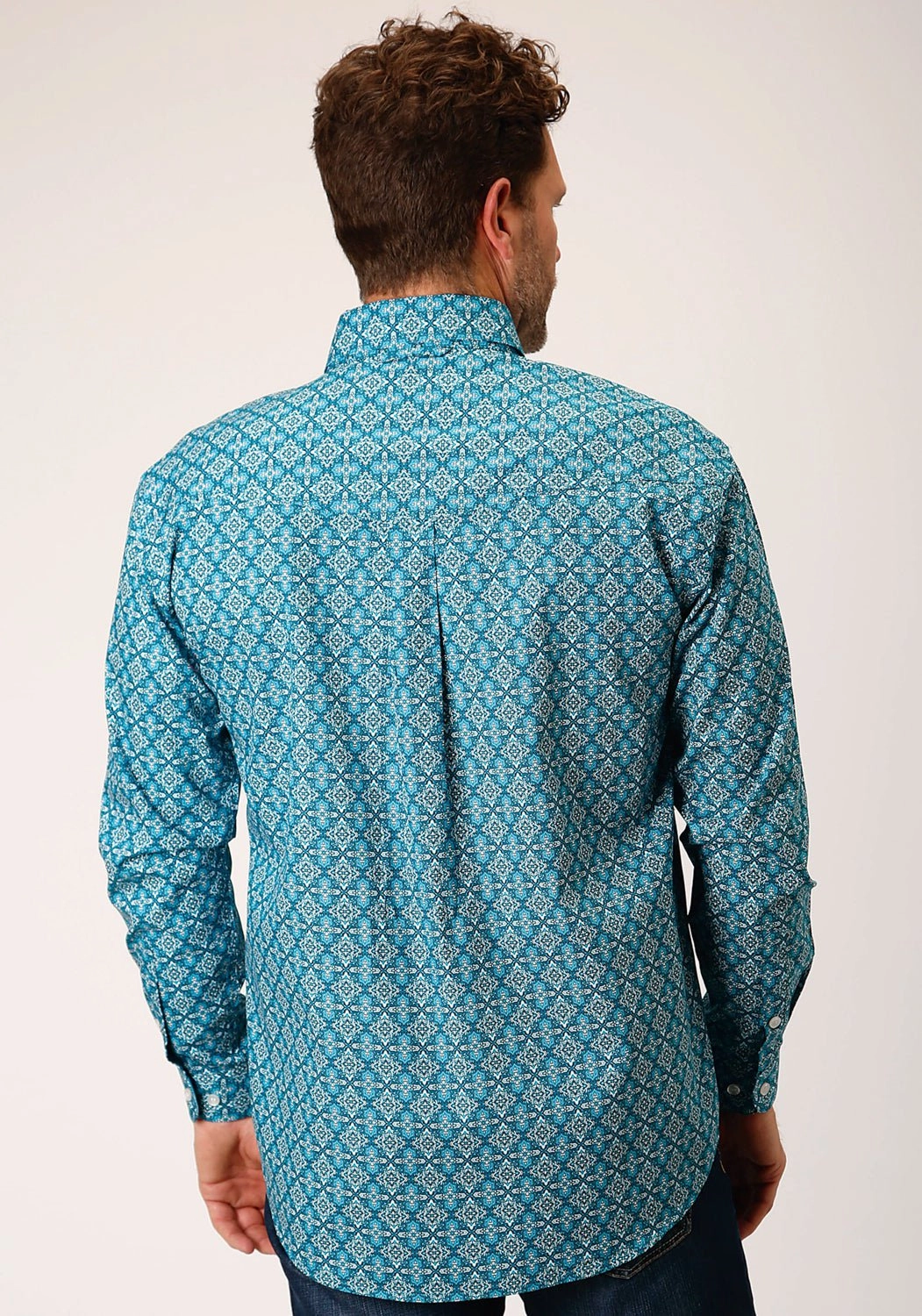 Roper Mens Turquoise 100% Cotton Victorian Foulard BD L/S Btn Shirt Durable Buttons