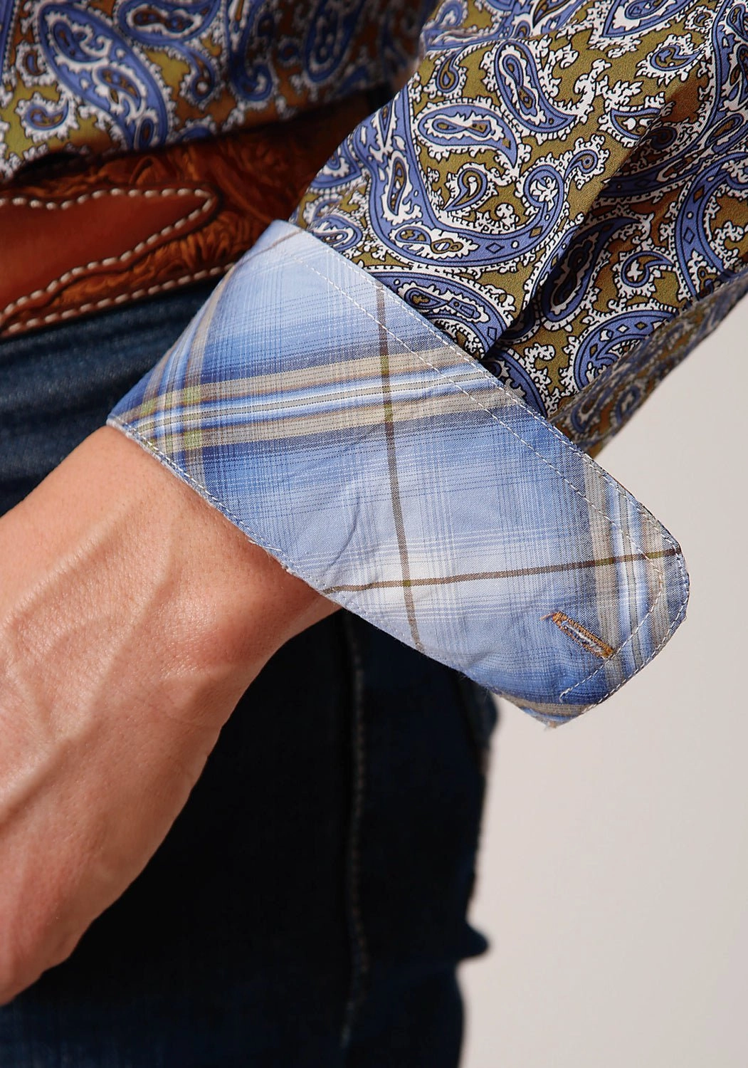 Reinforced Seams Roper Mens Valley Paisley Brown 100% Cotton L/S Shirt