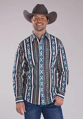 Roper Mens Vertical Retro Stripe Grey 100% Cotton L/S Shirt Effortless Style Non Iron Fabric