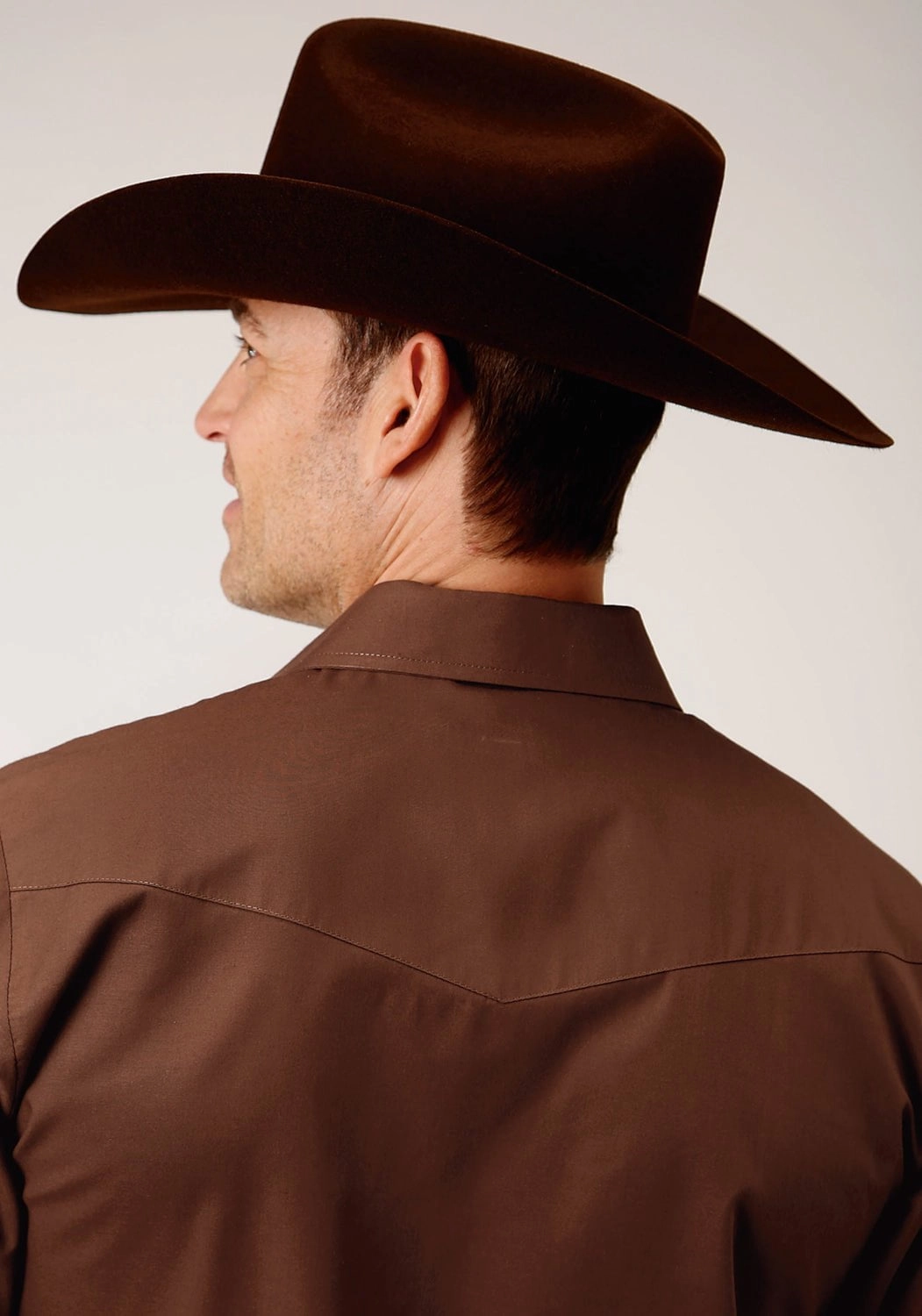 Roper Mens Warm Brown Cotton Blend 55/45 Broadcloth L/S Shirt Formal Elegance Quick Dry Technology