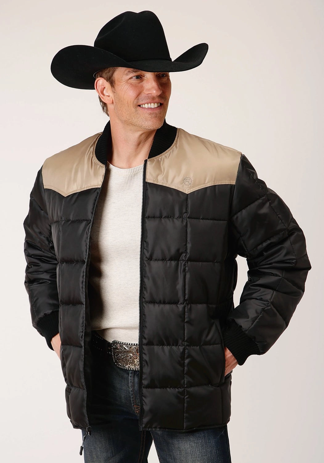 Roper Mens Western Quilted Black 100% Polyester Insulated Jacket Flexible Elasticity