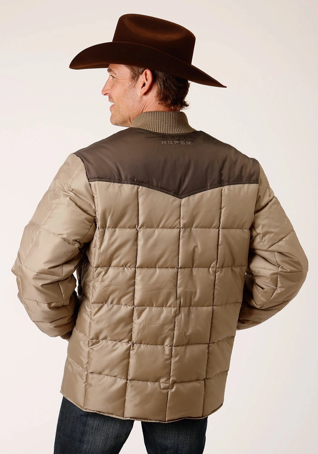 Roper Mens Western Quilted Brown 100% Polyester Insulated Jacket Weekend Casual Fit Thermal Insulated