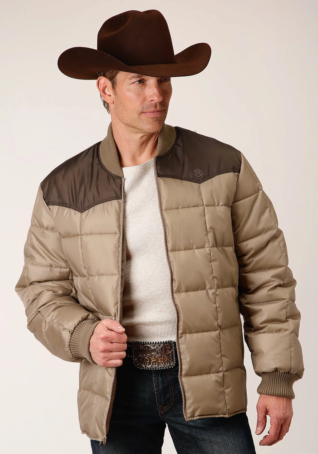 Roper Mens Western Quilted Brown 100% Polyester Insulated Jacket MultiPocketStyle Fleece Inside