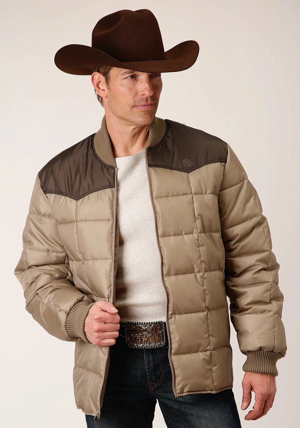 Roper Mens Western Quilted Brown 100% Polyester Insulated Jacket HypoallergenicMaterial