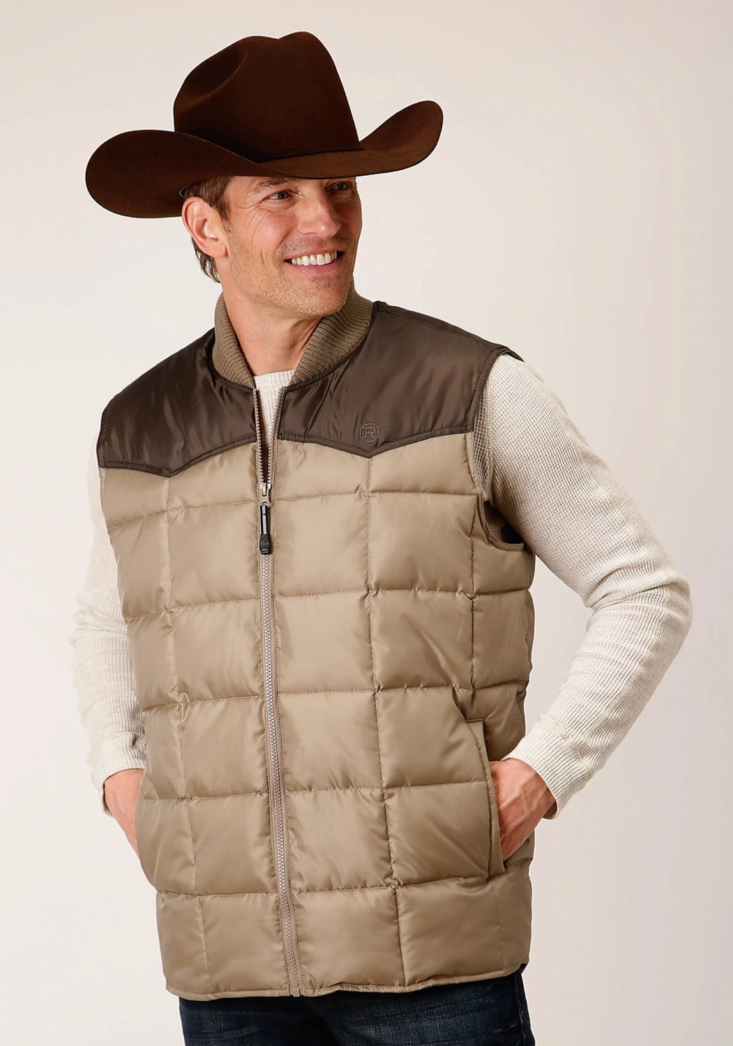 Roper Mens Western Quilted Brown 100% Polyester Softshell Vest Clean Fit All Purpose Outerwear