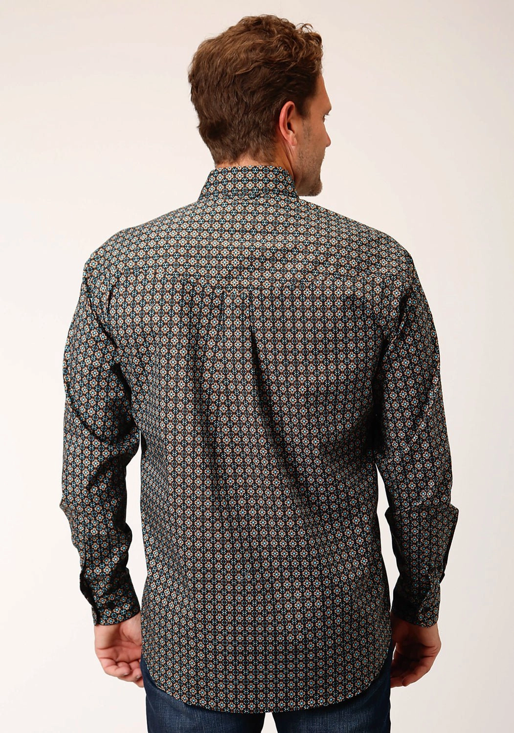 Sustainable Material Roper Mens Wild West Foulard Brown 100% Cotton L/S Shirt