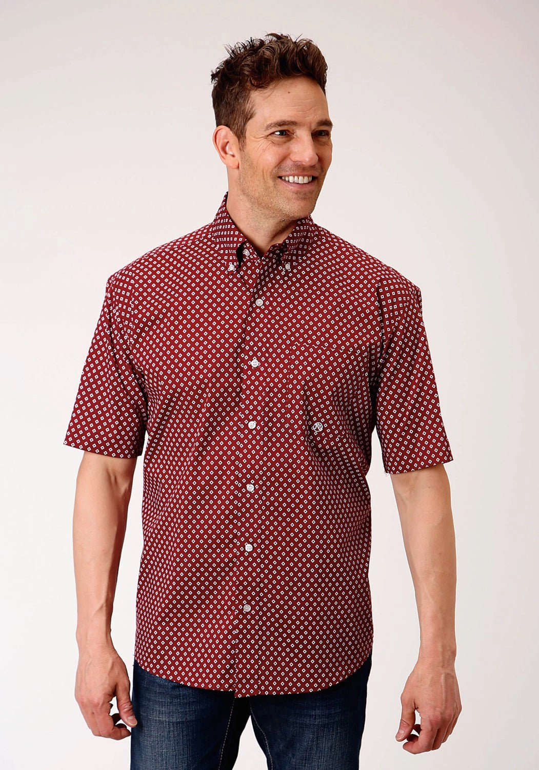 Roper Mens Wine Cotton Blend 1 Pocket BD S/S Shirt Eco-Friendly Fabric Everyday Essential