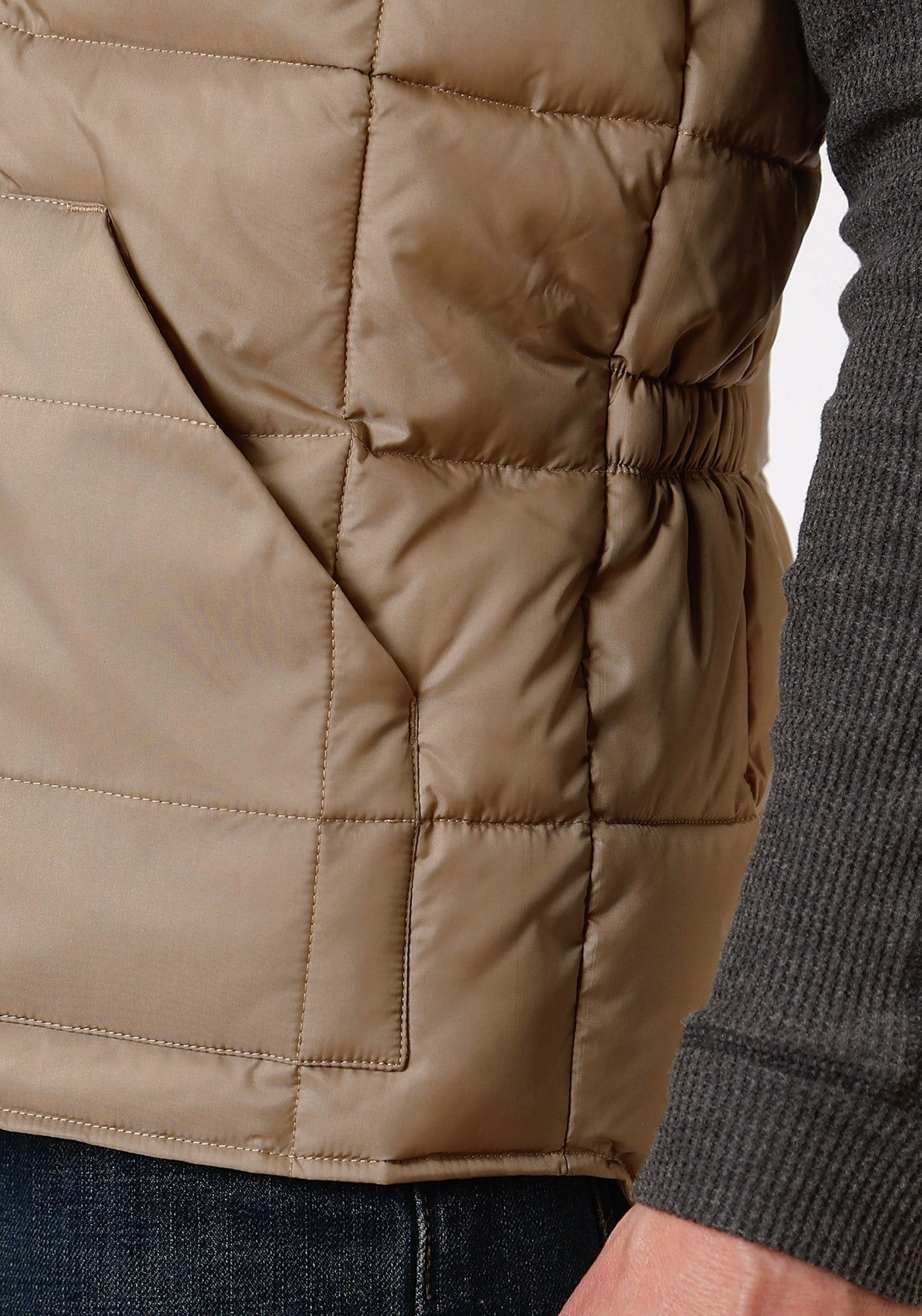 Weather Smart Look Cozy Texture Roper Rangegear Mens Khaki Polyester Insulated Jacket