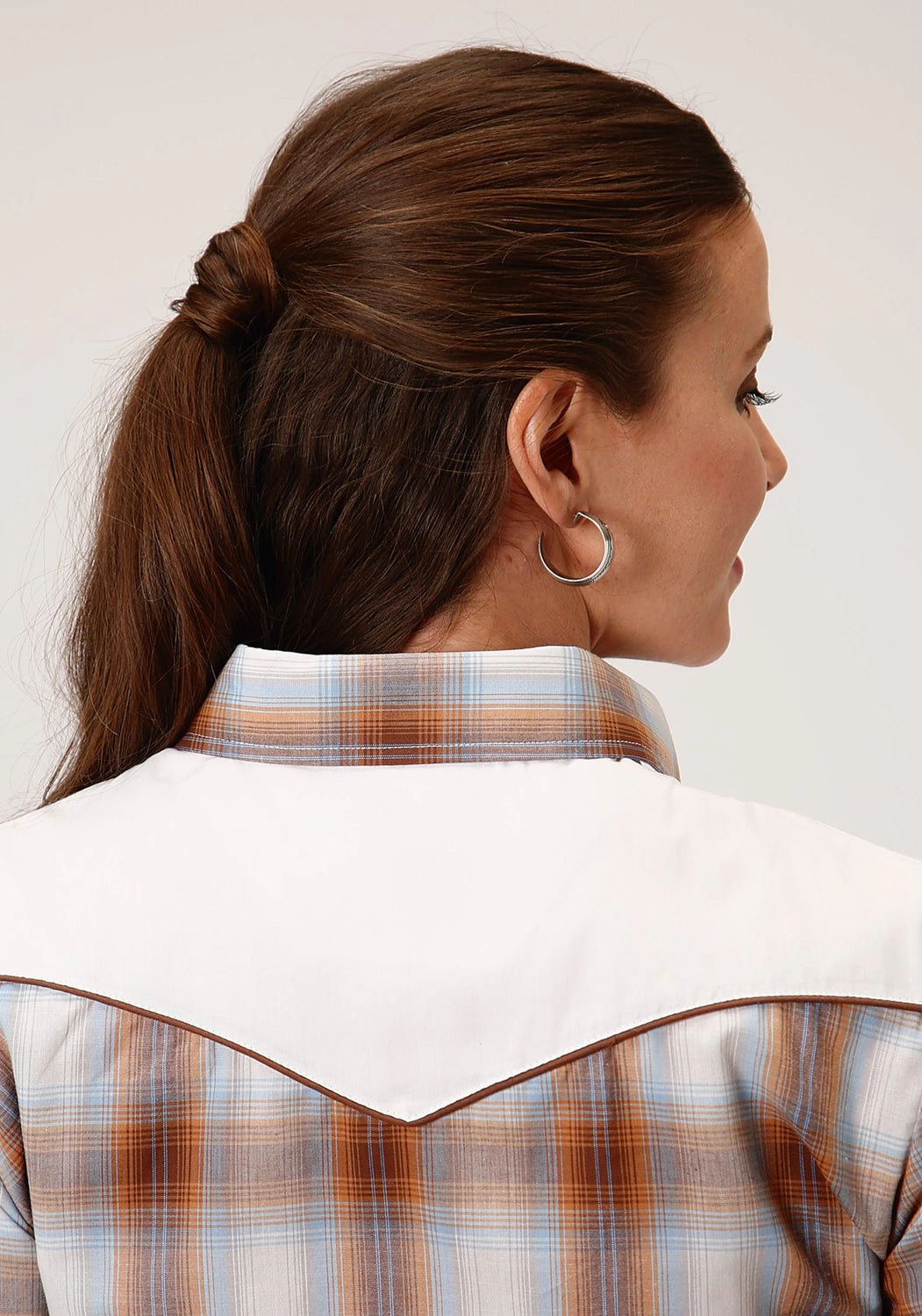 Neutral Tones Thermoregulating Layer Roper Womens 1020 Plaid Butterscotch/Cream Cotton Blend Fancy L/S Shirt