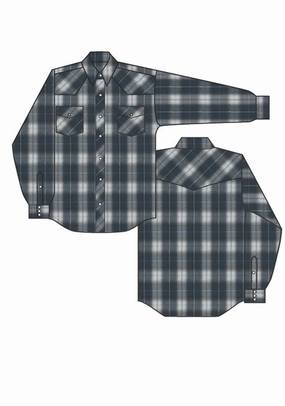 Trendsetter Choice City Exploration Roper Womens 1509 Large Scale Plaid Navy/Grey Cotton Blend L/S Shirt