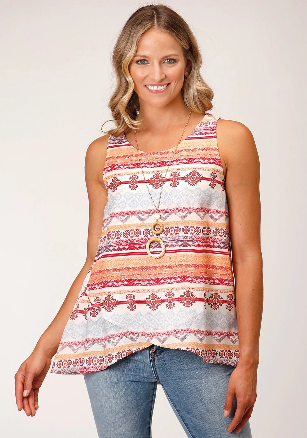 Roper Womens 1546 Aztec Multi-Color 100% Rayon S/L Tank Top Designer Touch Fashion Forward