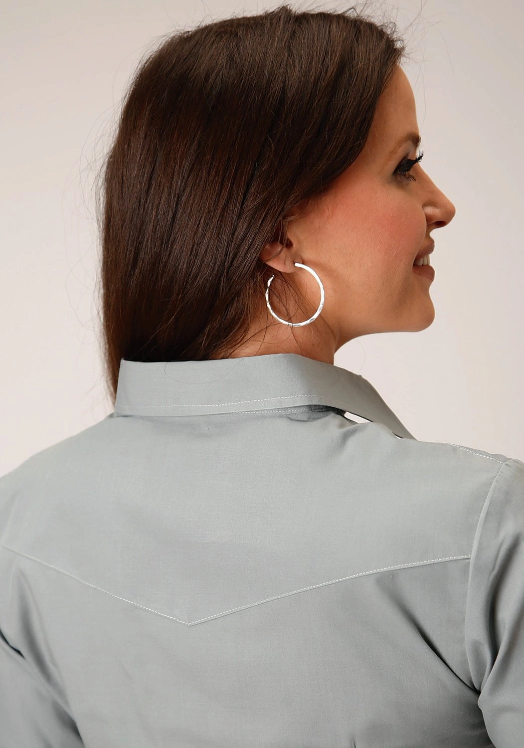 Roper Womens 1551 Solid Broadcloth Dusty Green Cotton Blend L/S Shirt Compact Packing High-End Finish