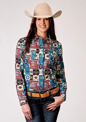 Roper Womens 1909 Vintage Patchwork Multi-Color 100% Cotton L/S Shirt birthday party